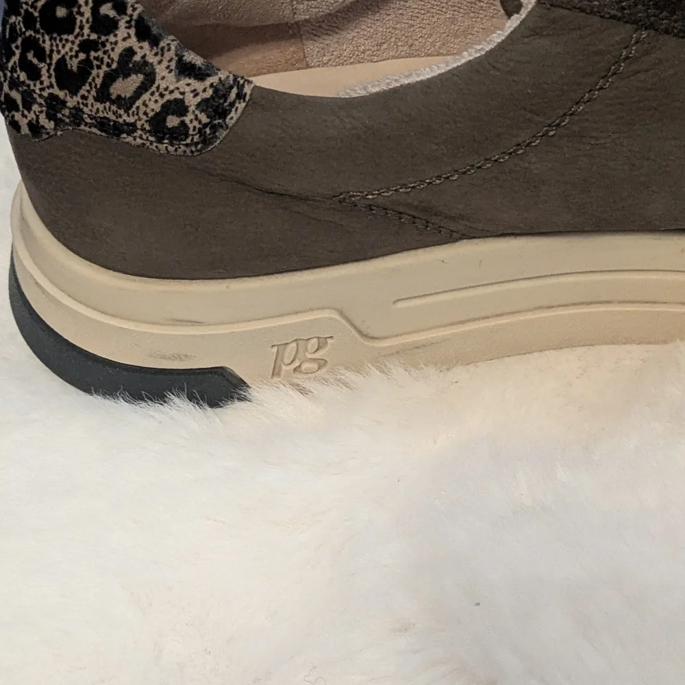 Paul Green Nuevo Leather Suede Sneakers Leopard Heel Side Zip Women’s 7.5